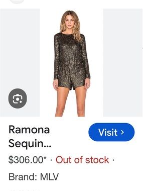 NWOT MLV GOLD AND BLACK SEQUIN LONG SLEEVE ROMPER “Ramona”